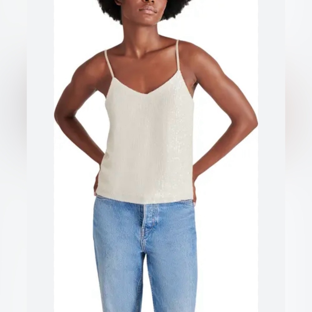 Steve Madden Sequin Cami Tank Top In Cream Size L NWOT LAYERING PIECE COCKTAIL